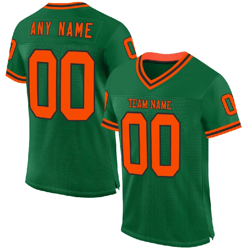 Football Jersey With Designer Collaboration-Custom Kelly Green Orange-Black Mesh Authentic Throwback Football Jersey