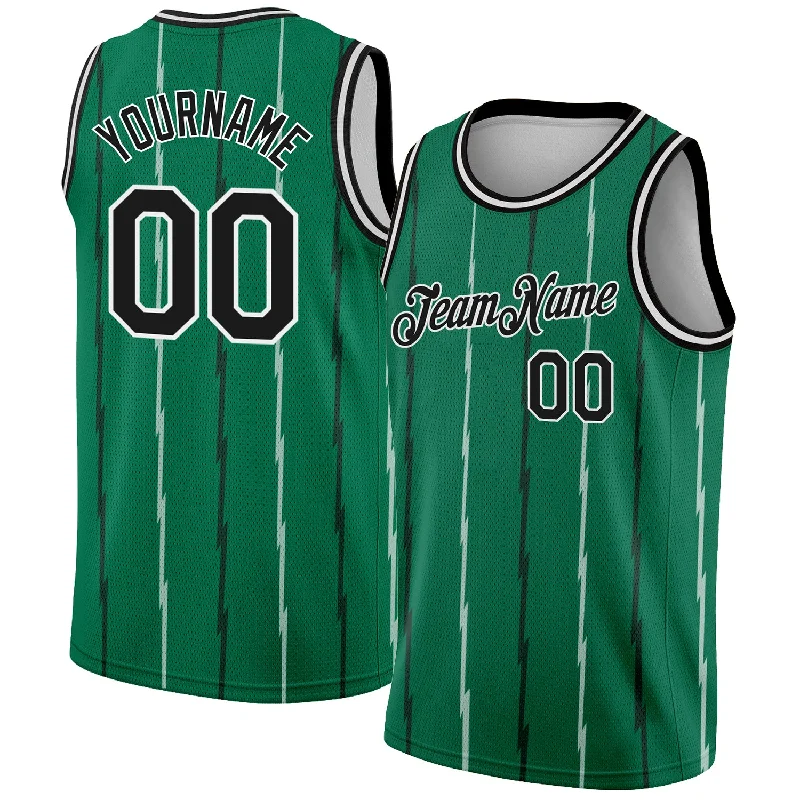 Basketball Jersey For Kids-Custom Kelly Green Black-White Lines Authentic City Edition Basketball Jersey