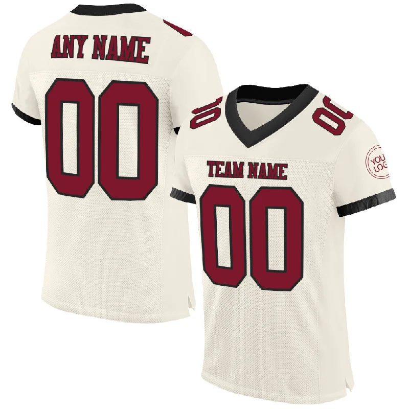 Football Jersey With Premium Stitching-Custom Cream Crimson-Black Mesh Authentic Football Jersey