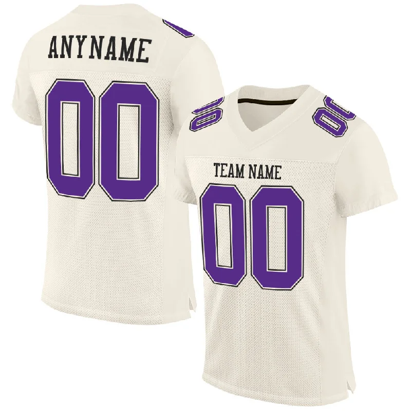 Football Jersey With Airflow Channels-Custom Cream Purple-Black Mesh Authentic Football Jersey