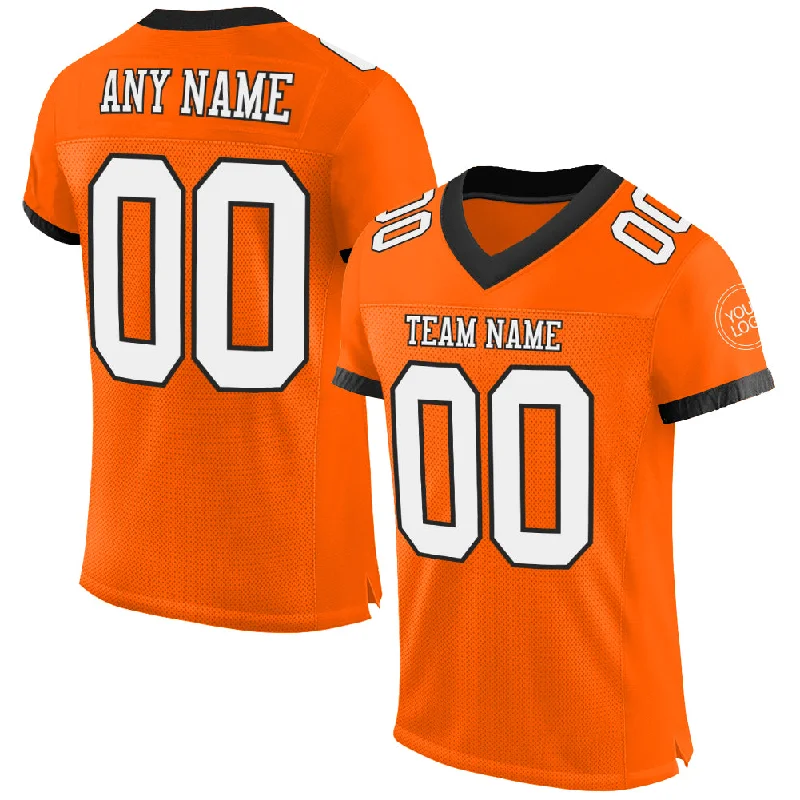 Football Jersey With High-Tech Material-Custom Orange White-Black Mesh Authentic Football Jersey