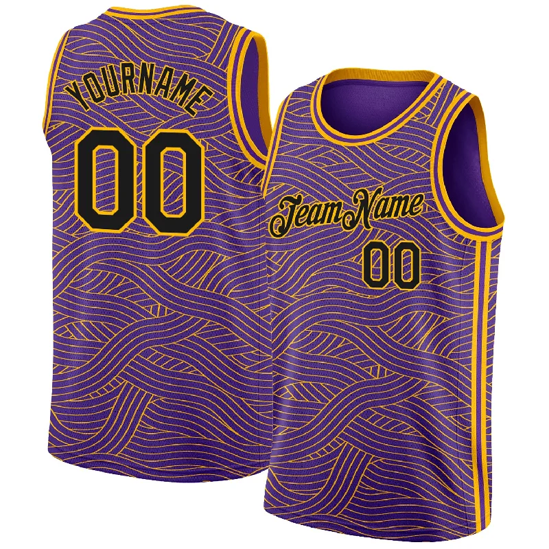 Basketball Jersey With Satin Finish-Custom Purple Black-Gold Authentic City Edition Basketball Jersey