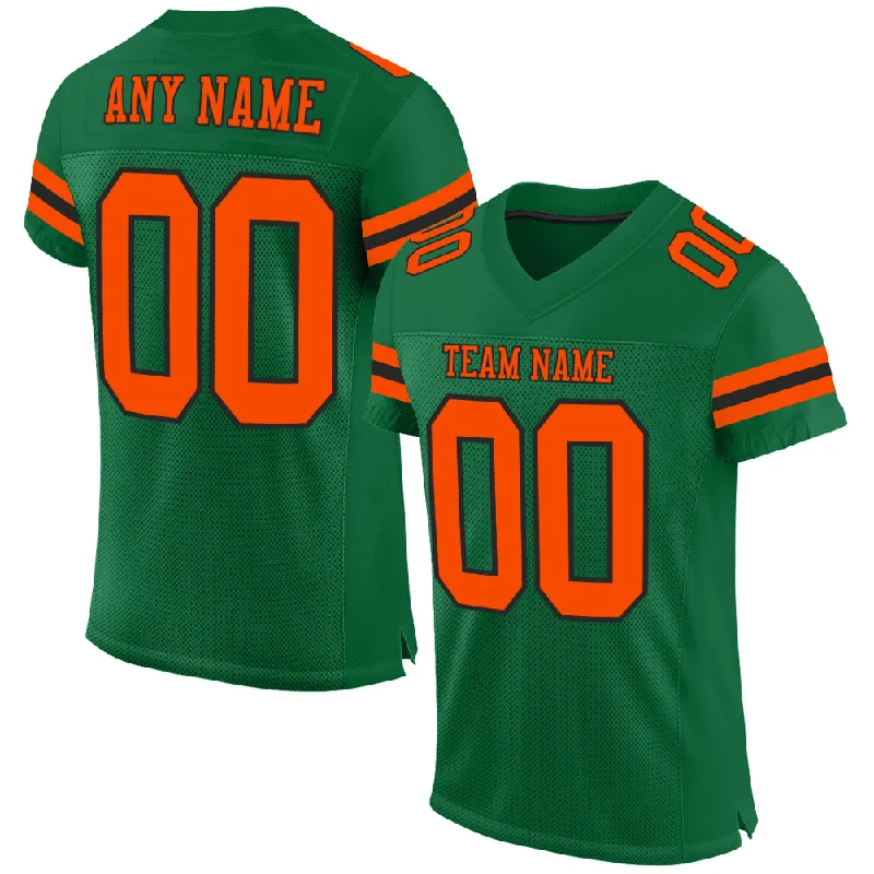 Football Jersey For Game Day-Custom Kelly Green Orange-Black Mesh Authentic Football Jersey