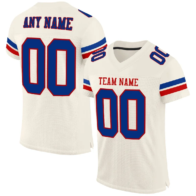 Football Jersey With Silicone Patch-Custom Cream Royal-Red Mesh Authentic Football Jersey