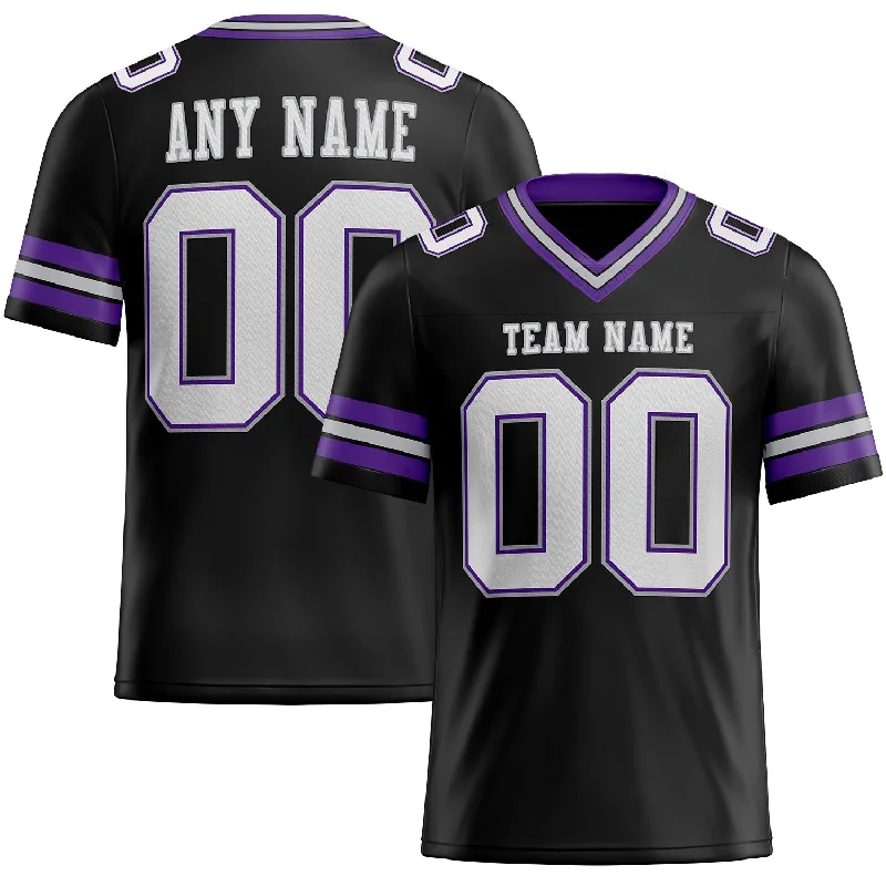 Football Jersey With Anime Graphics-Custom Black White Purple-Gray Mesh Authentic Football Jersey