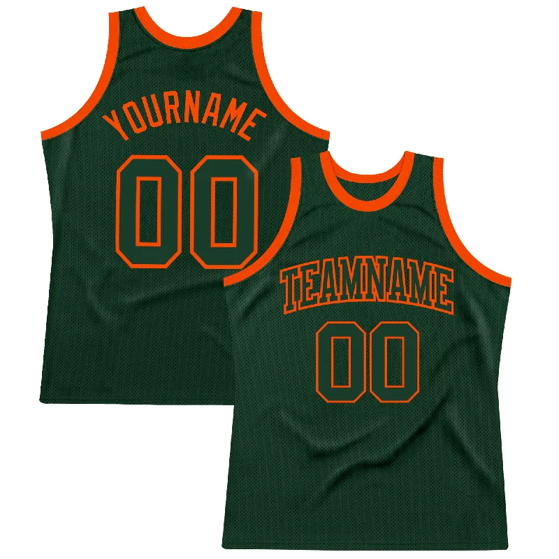 Basketball Jersey With Quick-Dry Material-Custom Hunter Green Green-Orange Authentic Throwback Basketball Jersey