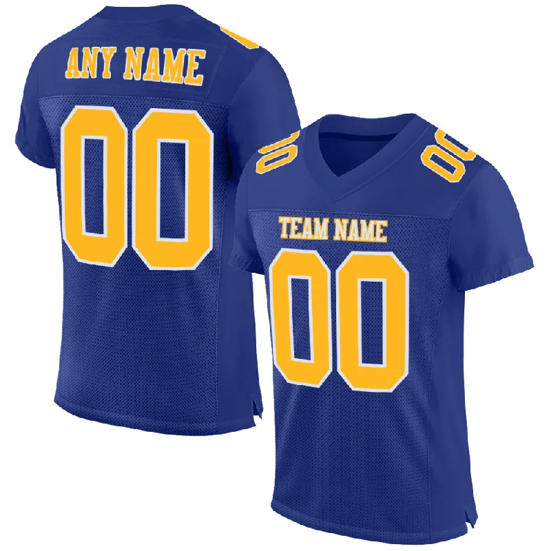 Football Jersey With Organic Cotton Blend-Custom Royal Gold-White Mesh Authentic Football Jersey