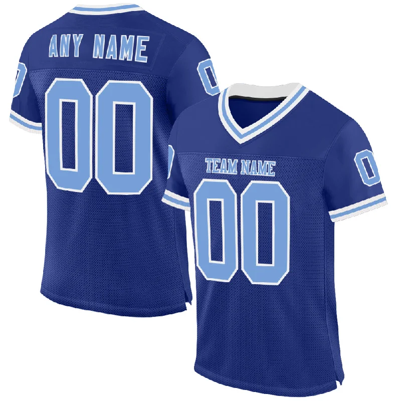 Football Jersey With Full Uniform Set-Custom Royal Light Blue-White Mesh Authentic Throwback Football Jersey