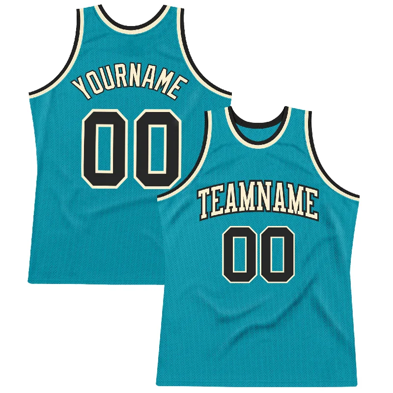 Basketball Jersey With Water Resistance-Custom Teal Black-Cream Authentic Throwback Basketball Jersey