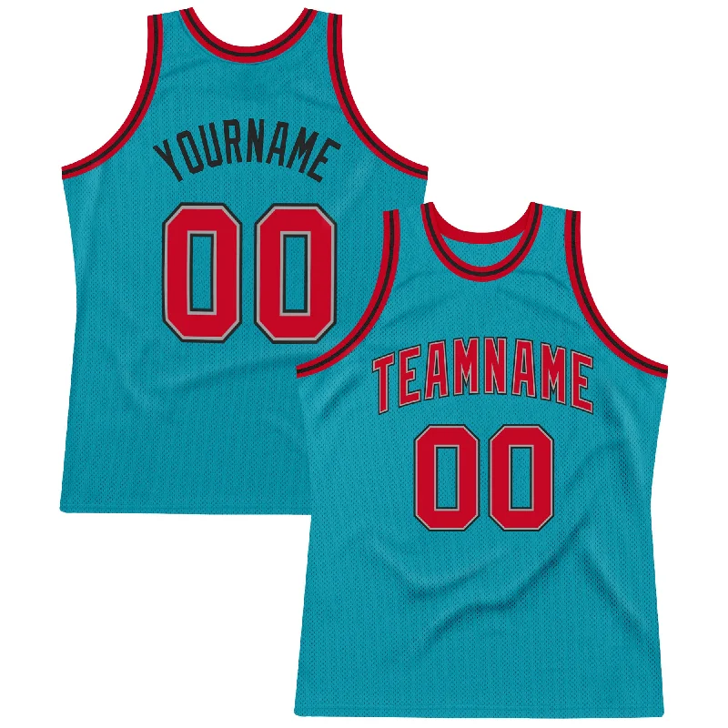 Basketball Jersey With Smart Fabric Technology-Custom Teal Red-Black Authentic Throwback Basketball Jersey