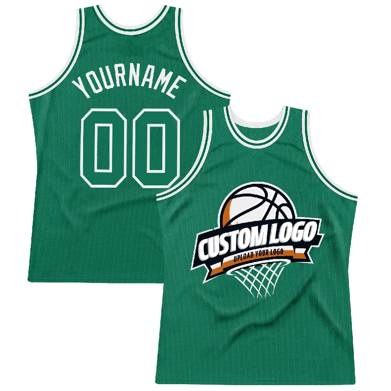 Basketball Jersey With Glow-In-The-Dark Print-Custom Kelly Green White Authentic Throwback Basketball Jersey