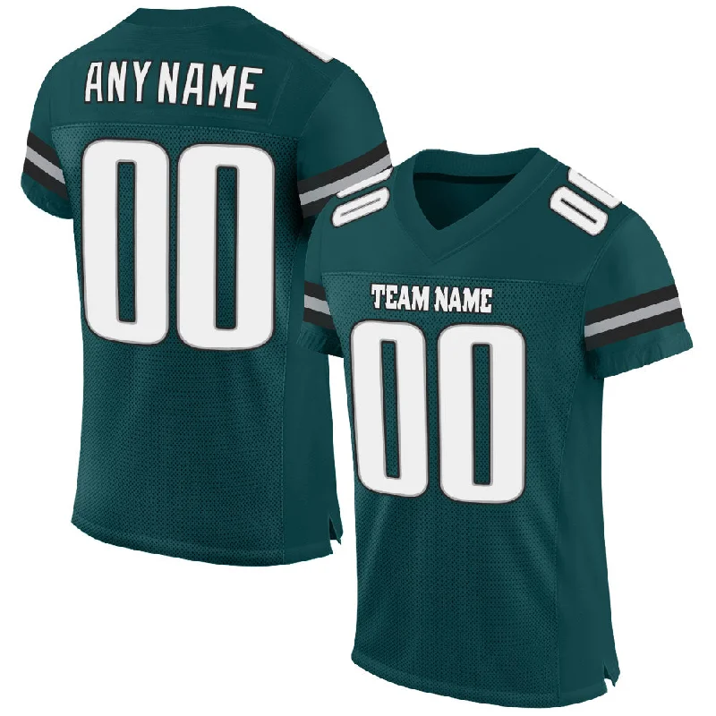 Football Jersey With Stitched Logos-Custom Midnight Green White-Gray Mesh Authentic Football Jersey