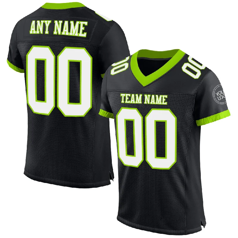 Football Jersey With Motivational Messages-Custom Black White-Neon Green Mesh Authentic Football Jersey