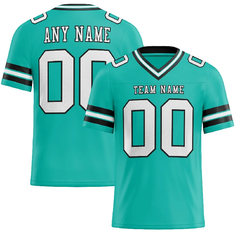 Football Jersey With Classic NFL Style-Custom Aqua White-Black Mesh Authentic Football Jersey