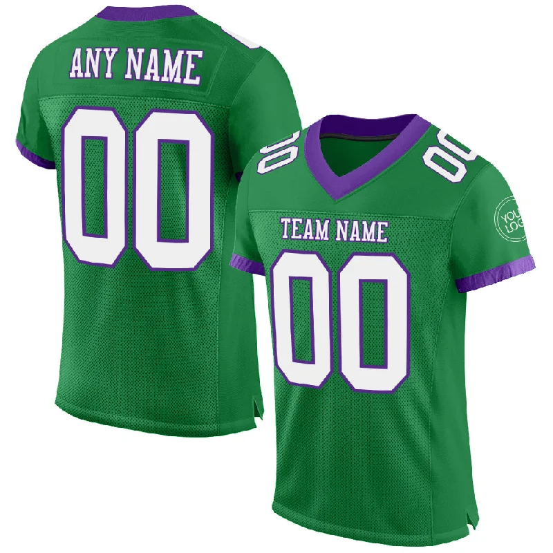 Football Jersey For Toddlers-Custom Grass Green White-Purple Mesh Authentic Football Jersey