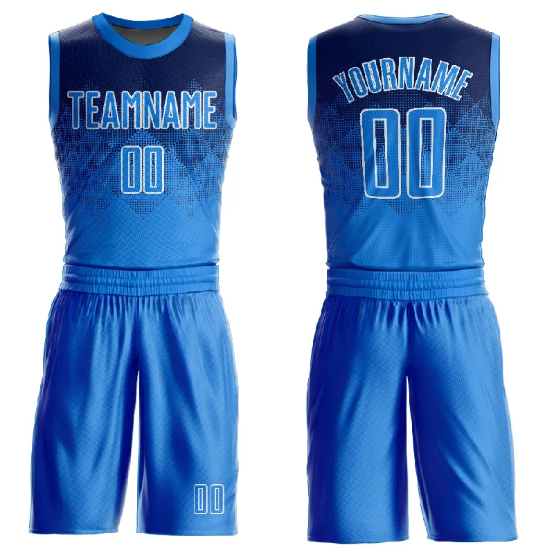 Basketball Jersey With Player Nicknames-Custom Navy Powder Blue-White Round Neck Sublimation Basketball Suit Jersey