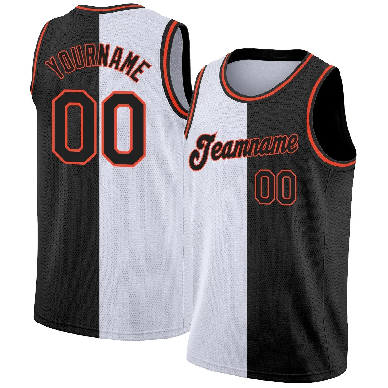 Basketball Jersey With Quick-Dry Material-Custom White Black-Orange Authentic Split Fashion Basketball Jersey