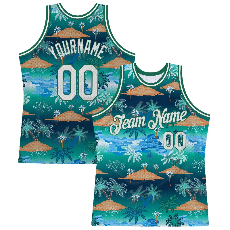 Basketball Jersey With Energy Return Fabric-Custom Kelly Green White-Kelly Green 3D Pattern Hawaii Palm Trees Authentic Basketball Jersey