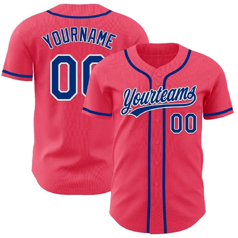 Baseball Jersey For Umpires-Custom Neon Pink Royal-White Authentic Baseball Jersey