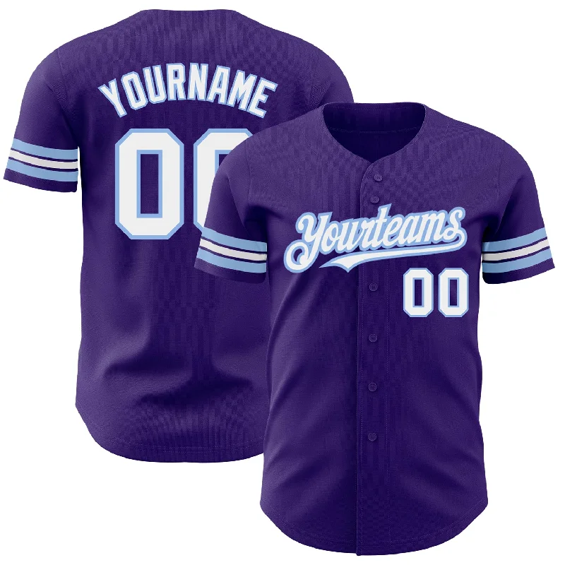 Baseball Jersey With Varsity Style-Custom Purple White-Light Blue Authentic Baseball Jersey