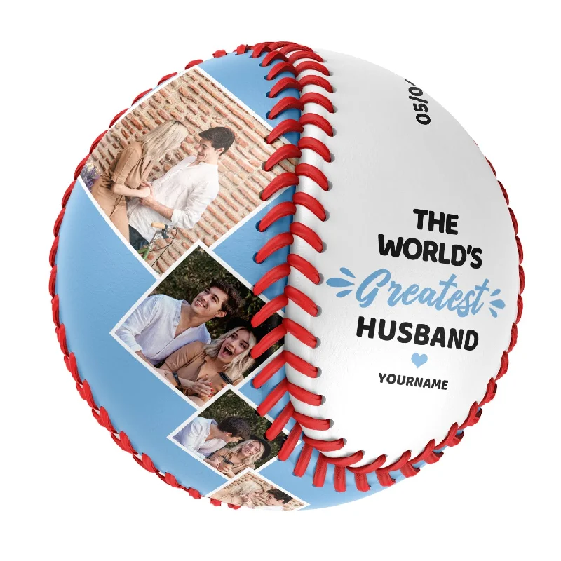 Baseball Drills For Beginners-The World's Greatest Husband Personalized Anniversary Name Date Photo White Baseballs