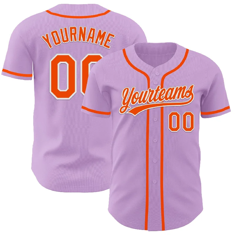 Baseball Jersey With Metallic Details-Custom Light Purple Orange-White Authentic Baseball Jersey