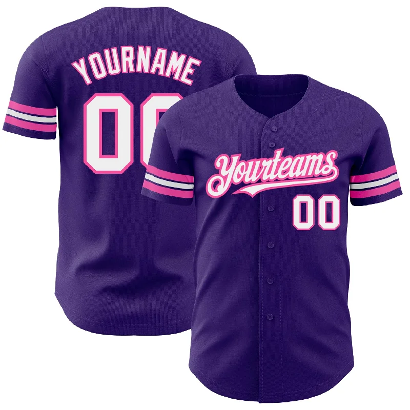 Baseball Jersey With Custom Artwork-Custom Purple White-Pink Authentic Baseball Jersey