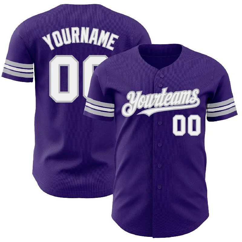 Baseball Jersey With Championship Edition-Custom Purple White-Gray Authentic Baseball Jersey