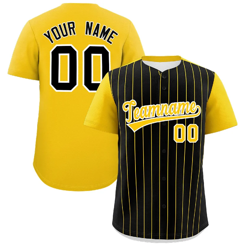 Baseball Jersey With Custom Artwork-Custom Black Gold Pinstripe Personalized Two-Tone Authentic Baseball Jersey