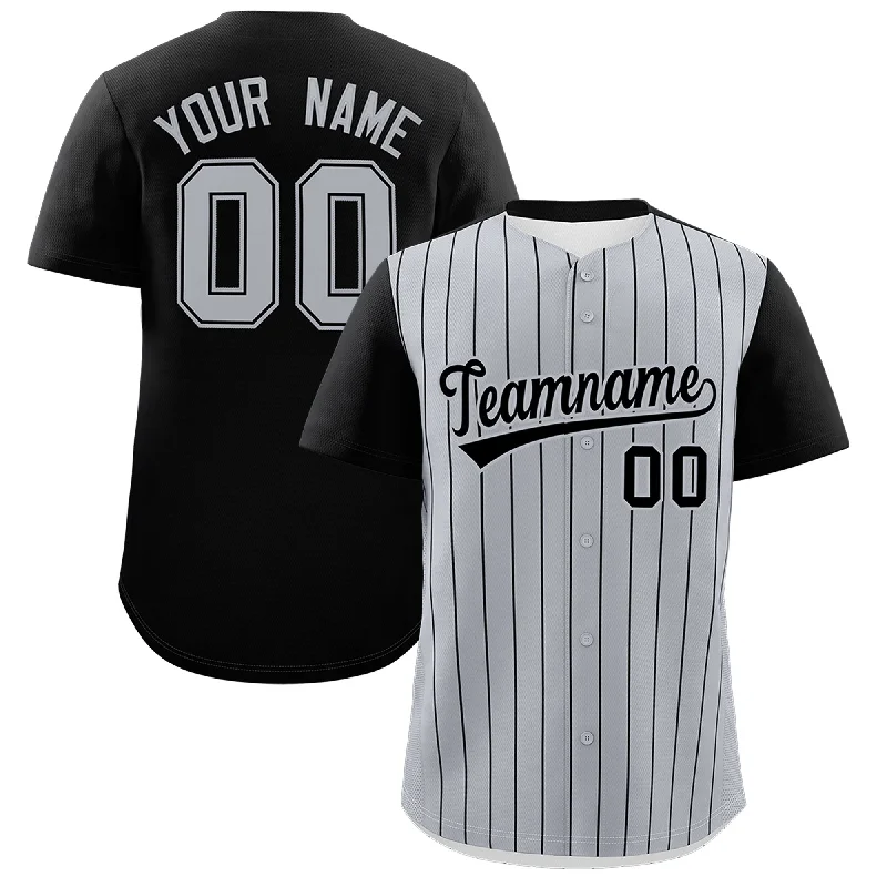 Baseball Jersey With Elastic Cuffs-Custom Gray Black Pinstripe Personalized Two-Tone Authentic Baseball Jersey