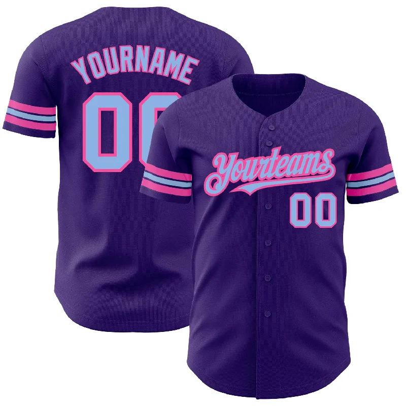 Baseball Jersey With Graffiti-Style Design-Custom Purple Light Blue-Pink Authentic Baseball Jersey