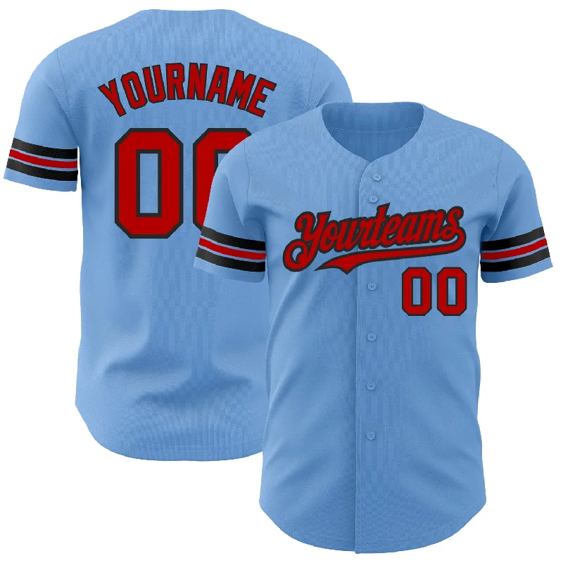 Baseball Jersey With Stadium Edition-Custom Light Blue Red-Black Authentic Baseball Jersey