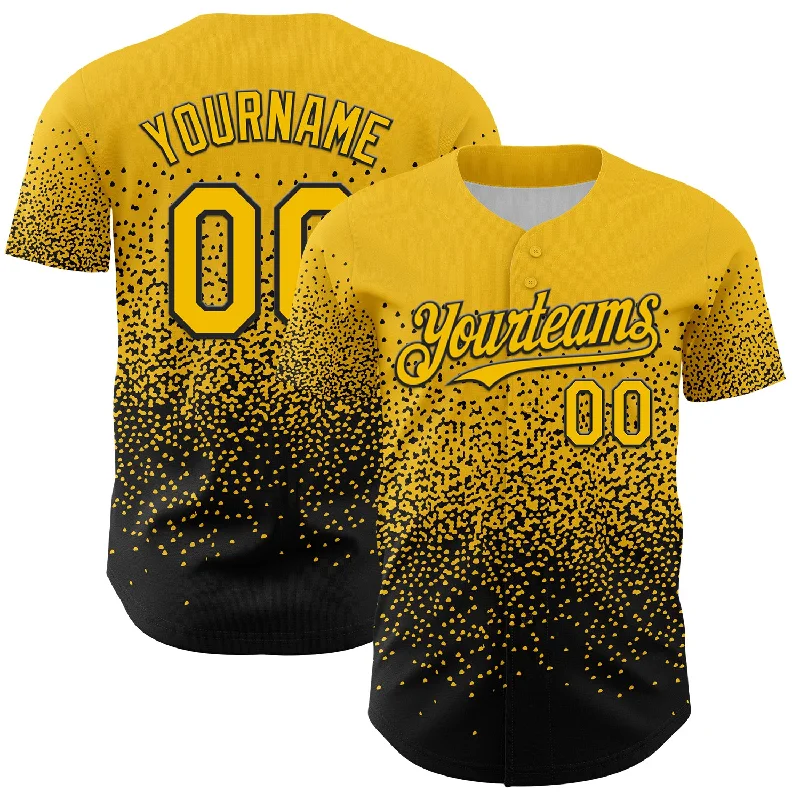 Baseball Jersey With Custom Patch-Custom Yellow Black 3D Pattern Design Gradient Style Irregular Shape Authentic Baseball Jersey