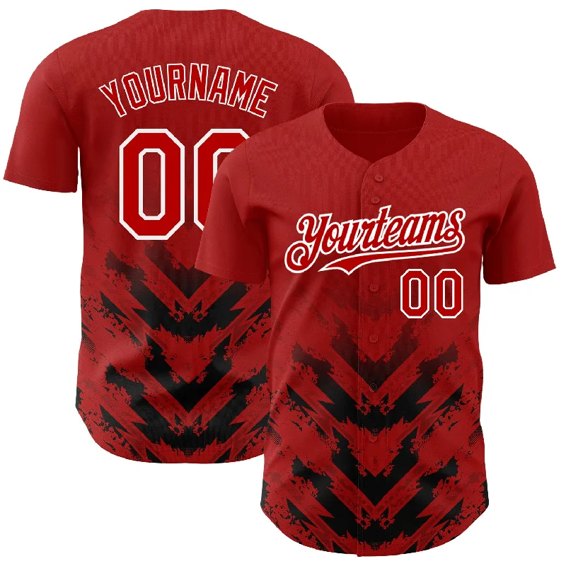 Baseball Jersey With Double-Layer Fabric-Custom Red Black-White 3D Pattern Design Abstract Arrow Authentic Baseball Jersey