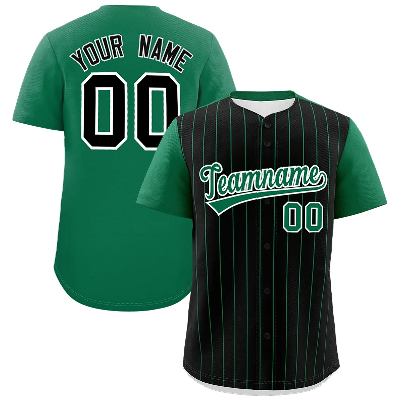 Baseball Jersey For Casual Wear-Custom Black Kelly Green Pinstripe Personalized Two-Tone Authentic Baseball Jersey