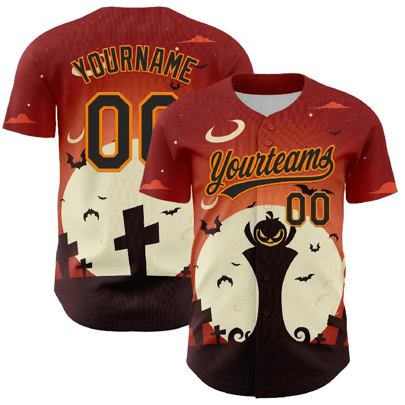 Baseball Jersey For Practice-Custom Orange Black-Bay Orange 3D Pattern Halloween Authentic Baseball Jersey