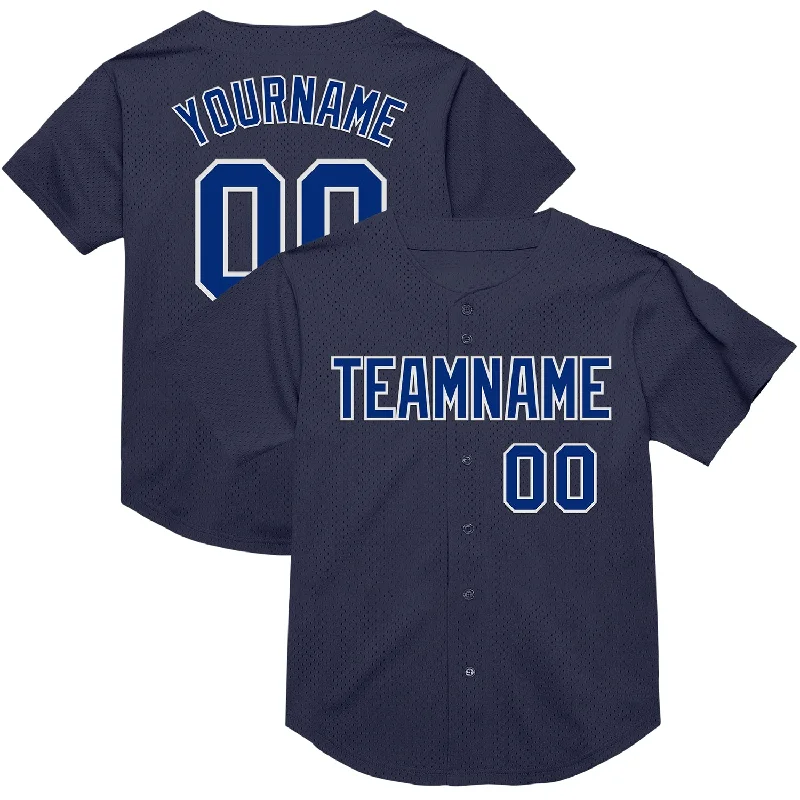 Baseball Jersey For Game Day-Custom Navy Royal-White Mesh Authentic Throwback Baseball Jersey