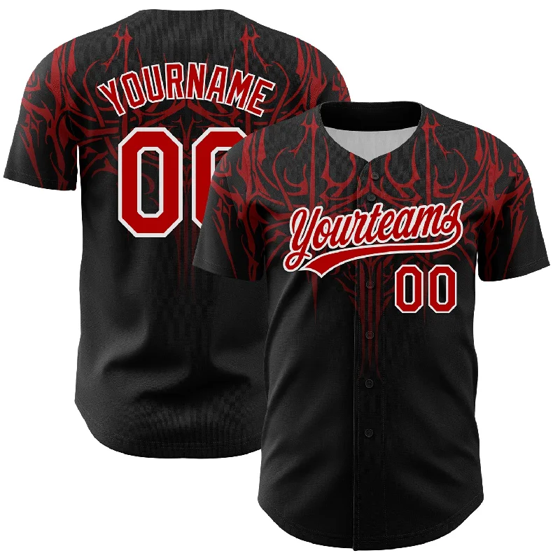 Baseball Jersey For Travel Teams-Custom Black Red-White 3D Pattern Design Gothic Style Authentic Baseball Jersey