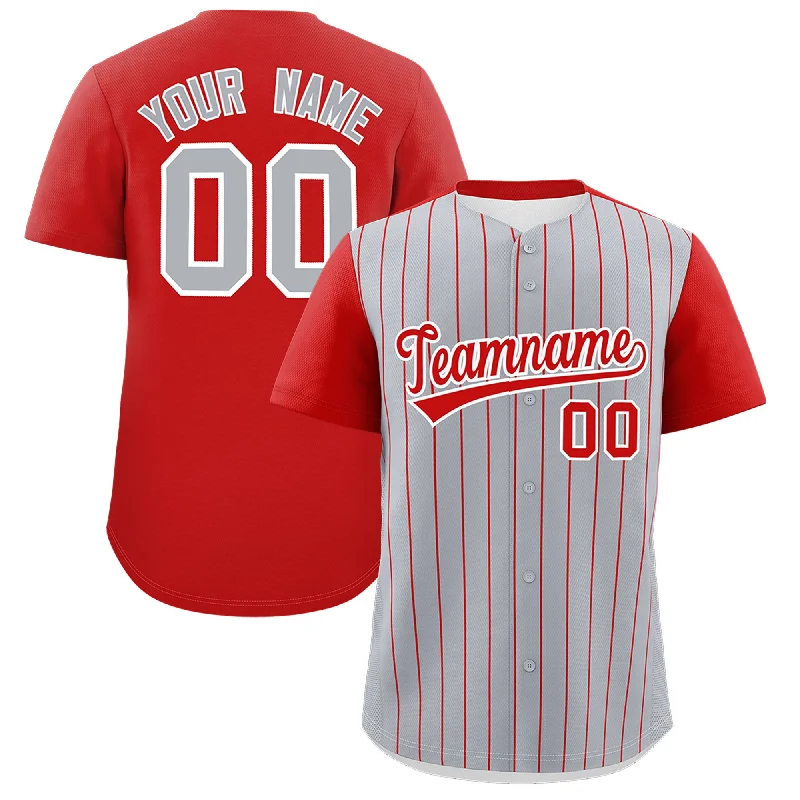 Baseball Jersey With Striped Sleeves-Custom Gray Red Pinstripe Personalized Two-Tone Authentic Baseball Jersey