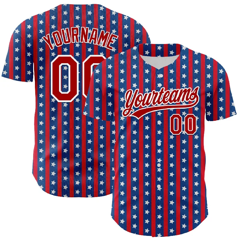 Baseball Jersey With City Edition-Custom Royal Red-White 3D American Flag Stars Authentic Baseball Jersey