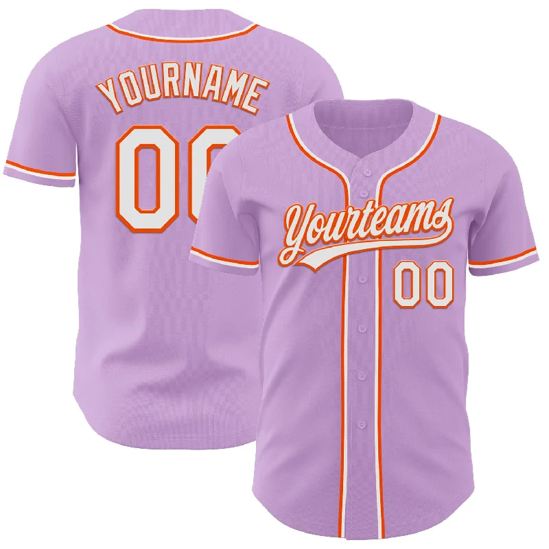 Baseball Jersey With No-Fade Print-Custom Light Purple White-Orange Authentic Baseball Jersey