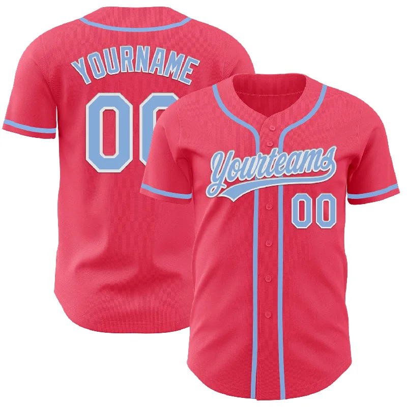 Baseball Jersey For Softball-Custom Neon Pink Light Blue-White Authentic Baseball Jersey