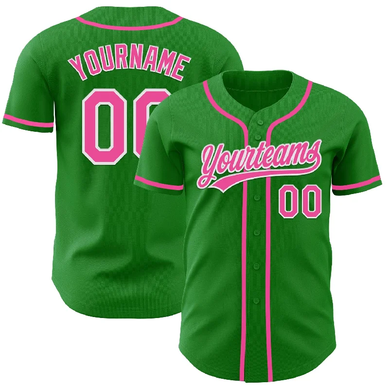 Baseball Jersey With Team Mascot-Custom Grass Green Pink-White Authentic Baseball Jersey