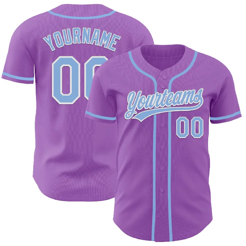 Baseball Jersey With Organic Cotton-Custom Medium Purple Light Blue-White Authentic Baseball Jersey