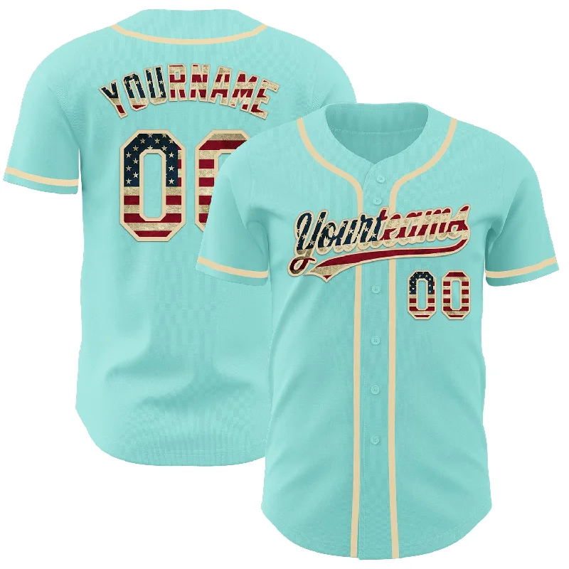 Baseball Jersey With Retro Style-Custom Ice Blue Vintage USA Flag-Cream Authentic Baseball Jersey