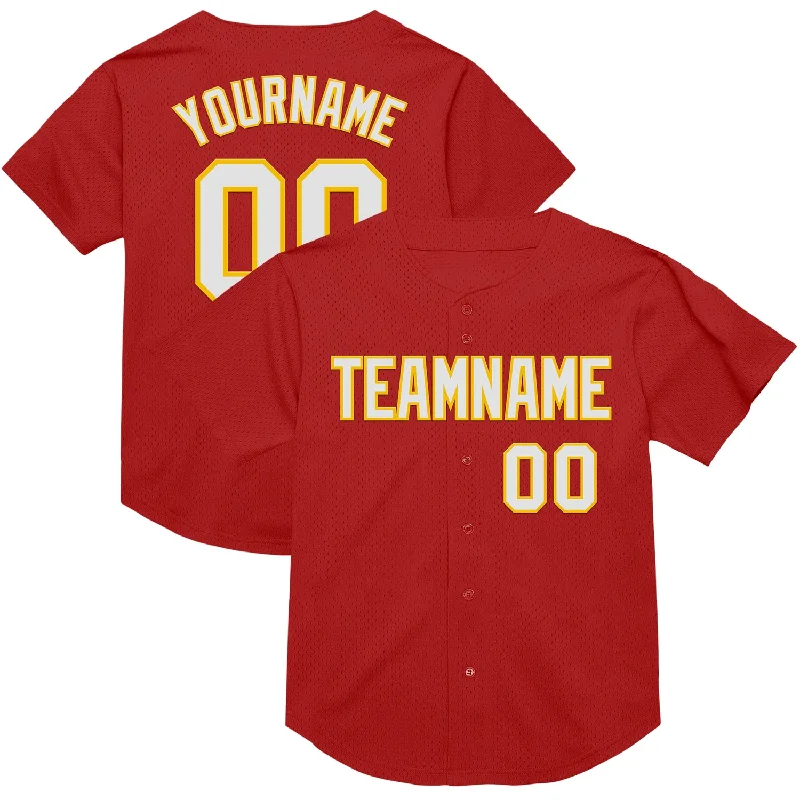 Baseball Jersey With Tie-Dye Design-Custom Red White-Yellow Mesh Authentic Throwback Baseball Jersey