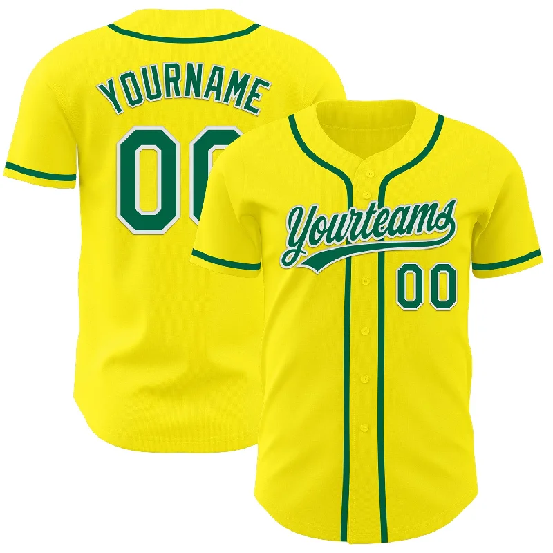 Baseball Jersey For Men-Custom Light Yellow Kelly Green-White Authentic Baseball Jersey