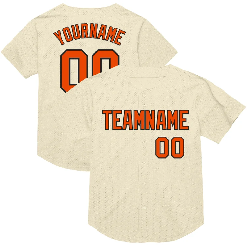 Baseball Jersey For Summer Games-Custom Cream Orange-Black Mesh Authentic Throwback Baseball Jersey