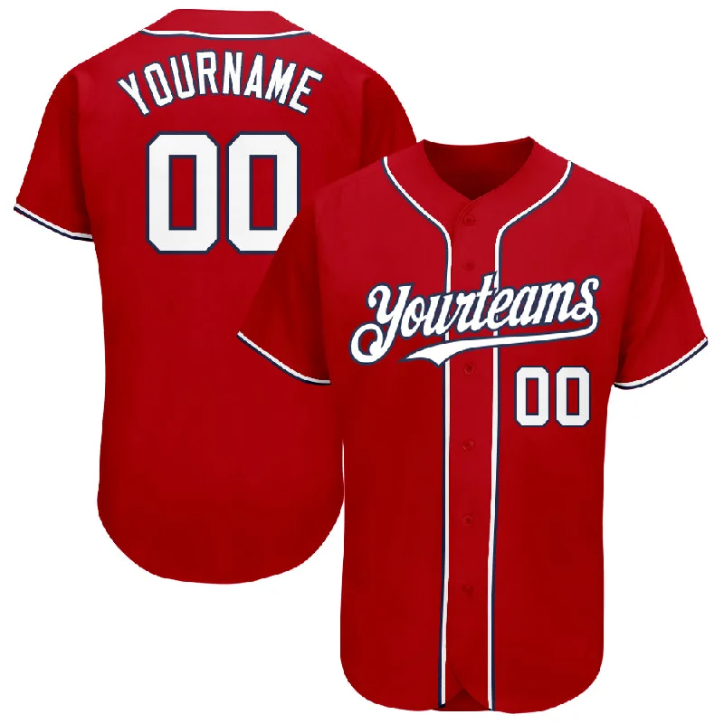 Baseball Jersey With Embroidery-Custom Red White-Navy Authentic Baseball Jersey