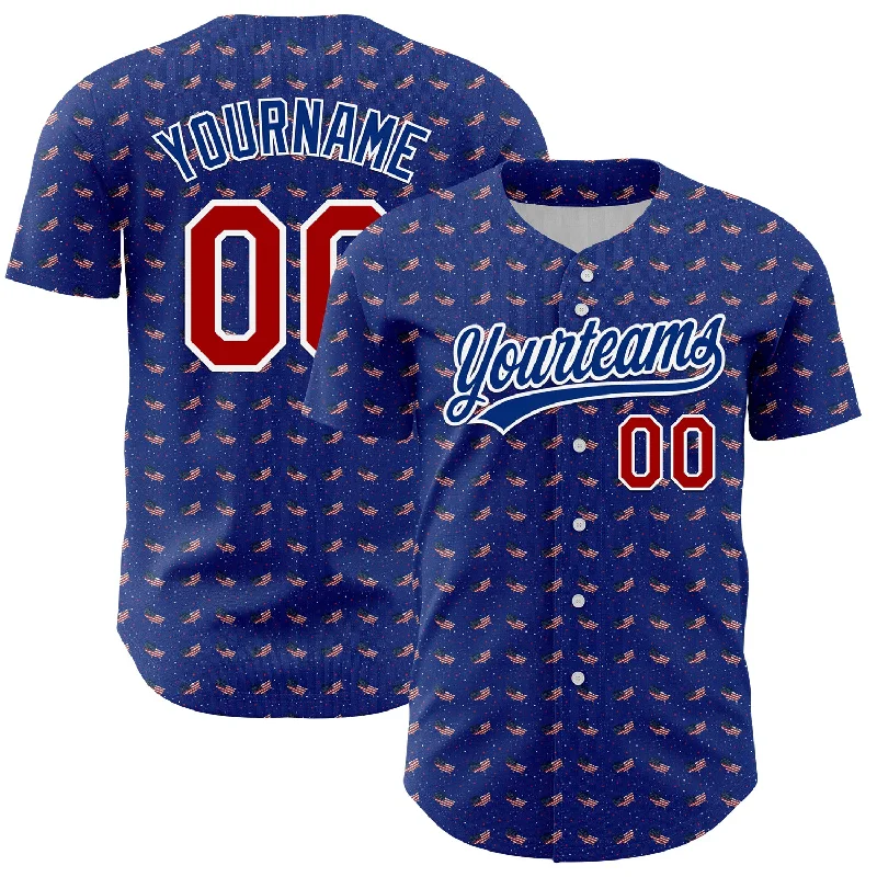 Baseball Jersey With Hidden Pockets-Custom Thunder Blue Red-Royal 3D American Flag Authentic Baseball Jersey